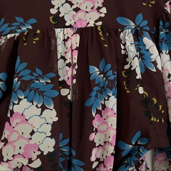 Ann Taylor Women’s Floral Tie Neck Shirt Dress Brown Pink Size‎ Small Petite - Picture 10 of 11